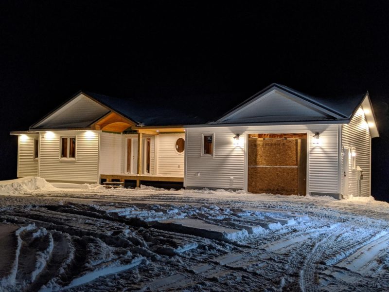 Exterior lighting on a new home at night