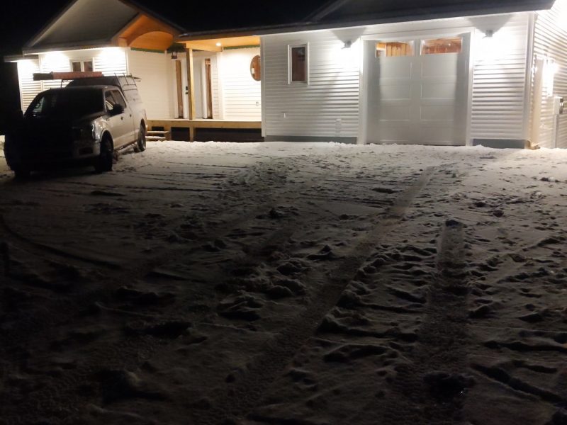 New home exterior lighting at night